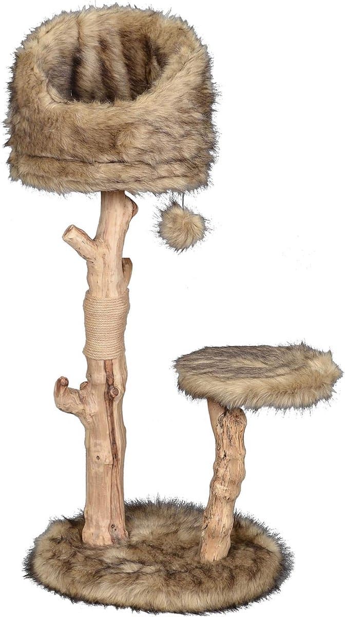 Krabpaal met Hout - Kattenmeubel Natuurlijk - Krabben en Spelen - FSC Gecertificeerd - 50 x 40 x 109 cm