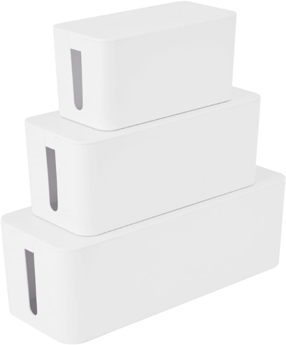 Kabelbox Set van 3 – Kabelmanagement Box – Stekkerdoos Organizer – Kabel Opbergbox – Kabeldoos Bureau – Snoeren Wegwerken – Wit