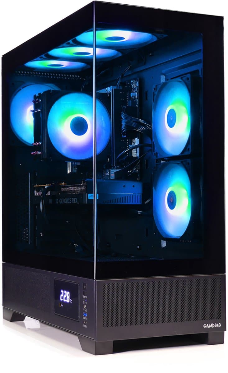 AMD Ryzen 5 5500 High-End RGB Game PC - RTX 5060 Ti 8GB - 16GB RAM - 512GB SSD (M.2, NVMe) - WIFI 6 / Bluetooth 5.4 - Win11 PRO - Aquariumcase met Temperatuur Display en aRGB Towercooler (+25% CPU Performance) - Gamdias Atlas M1