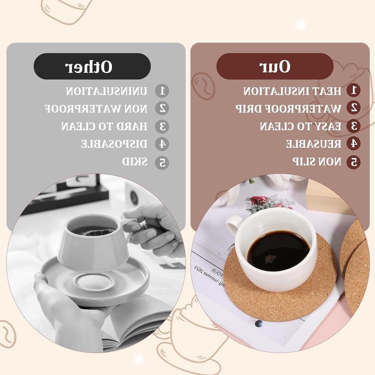 Set van 20 ronde kurken onderzetters, 10cm x 3mm, herbruikbaar, retro design voor thuis, restaurant en kantoor