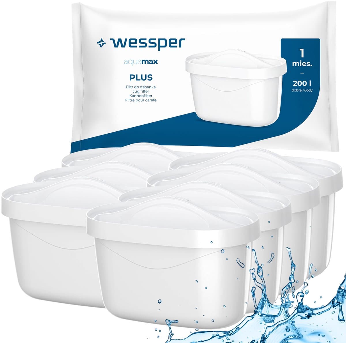 Wessper, waterfilterpatronen voor waterkan, filterpatroon, vervanging voor Wessper, Brita, Dafi, Aquaphor, Wessper Aquamax PLUS, 7 stuks