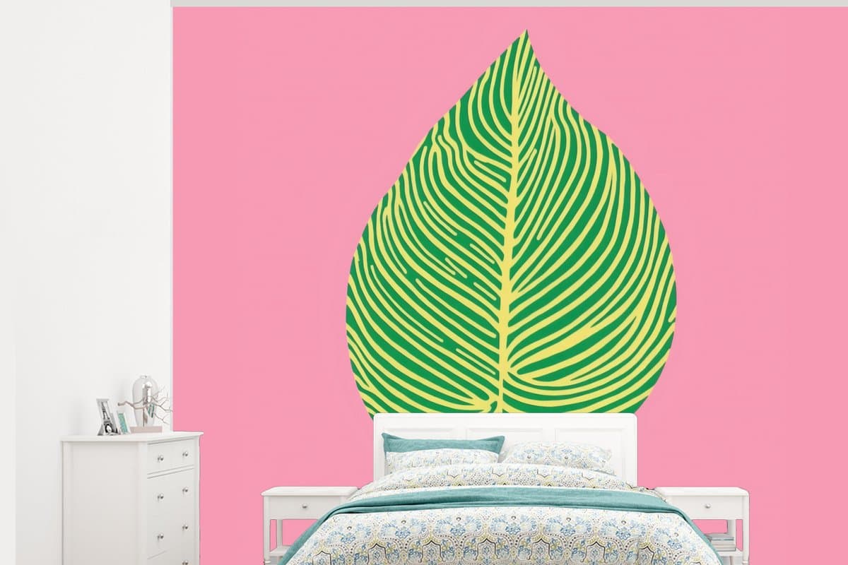 Behang - Fotobehang Illustratie - Blad - Minimalistisch - Groen - Breedte 325 cm x hoogte 260 cm