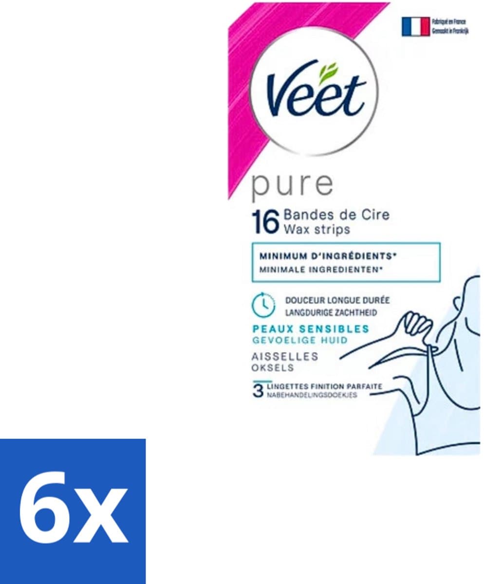 Veet - Ontharingsstrips - Oksels - Hypoallergene Minima - 16 Strips - Voordeelverpakking - 6 stuks