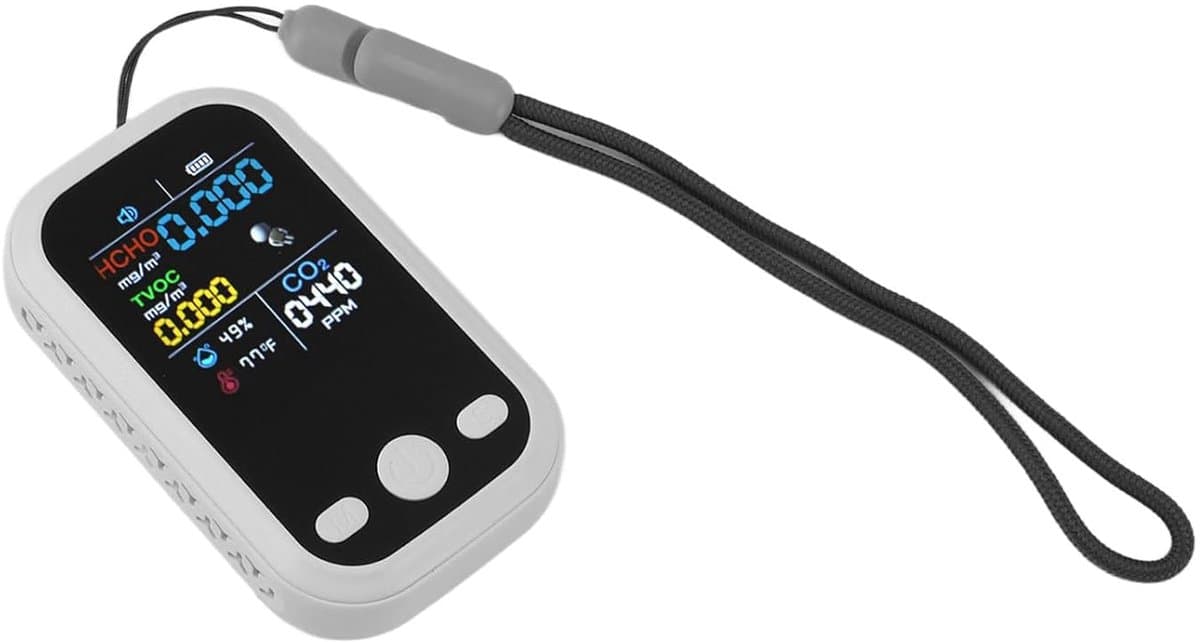 5-in-1 Luchtkwaliteitsmeter met CO2 Sensor - Temperatuurmeter - Luchtvochtigheidsmeter - Draagbare Luchtkwaliteitsmonitor - CO2 Meter voor Binnenruimte - Smart Detector voor Thuis, Kantoor & Auto (Wit)