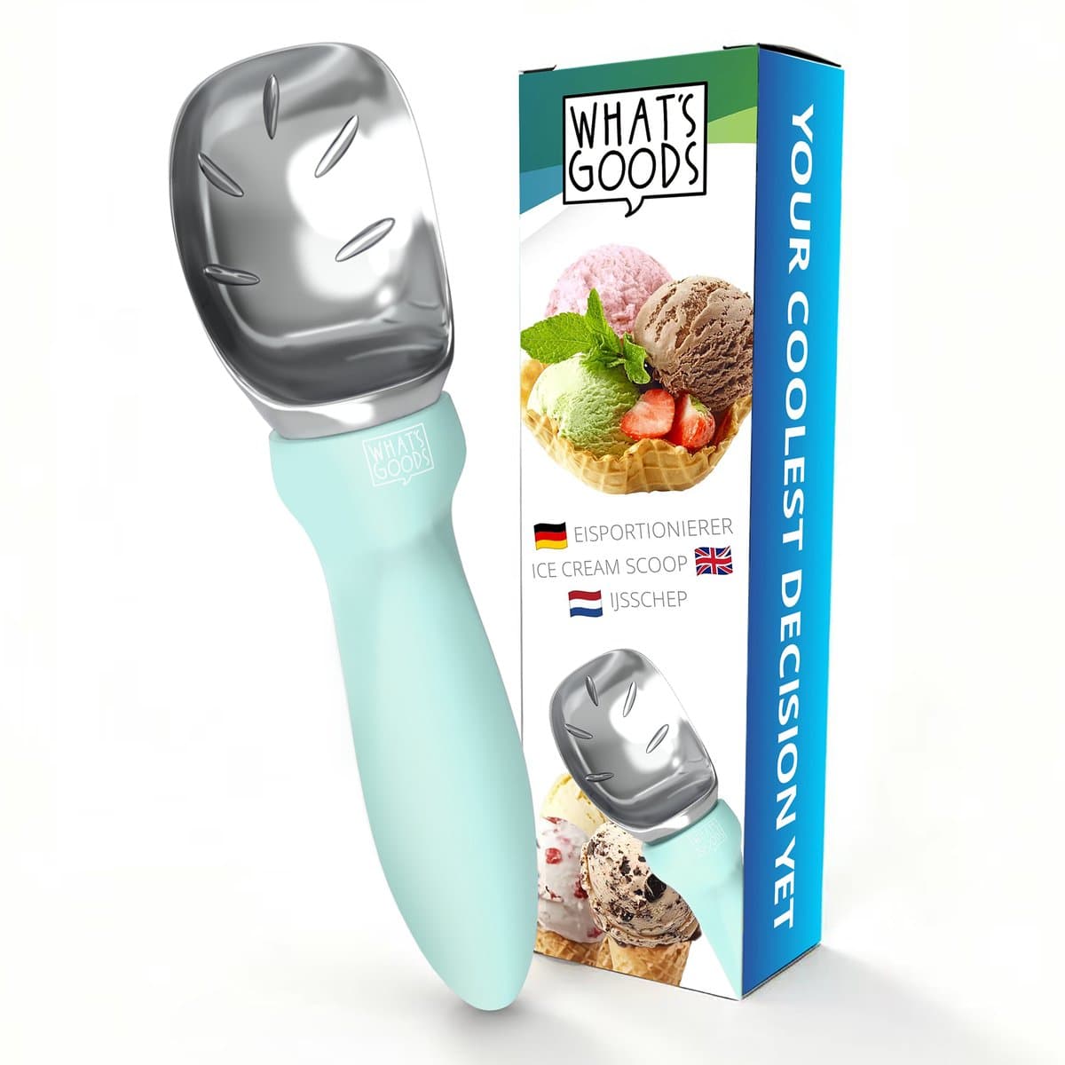 What's Goods - Professionele ijsschep - IJslepel met uniek groeven design - Blauw