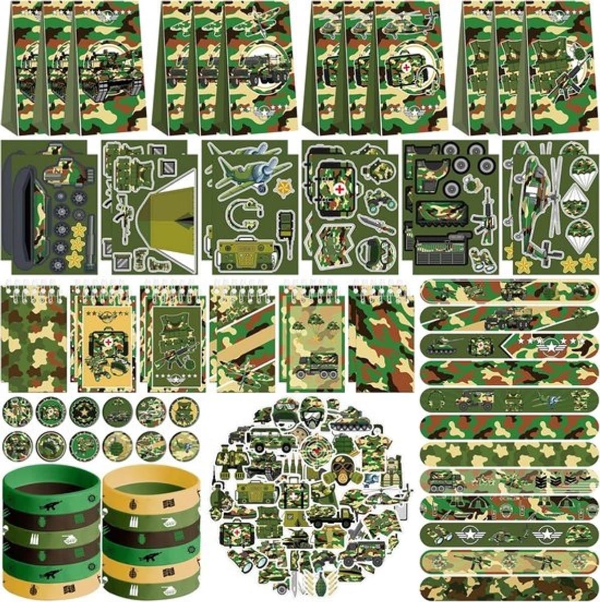 camo-feestartikelen - militaire feestset - versiering voor kinderfeesten - 122-delige set - diverse maten - camo