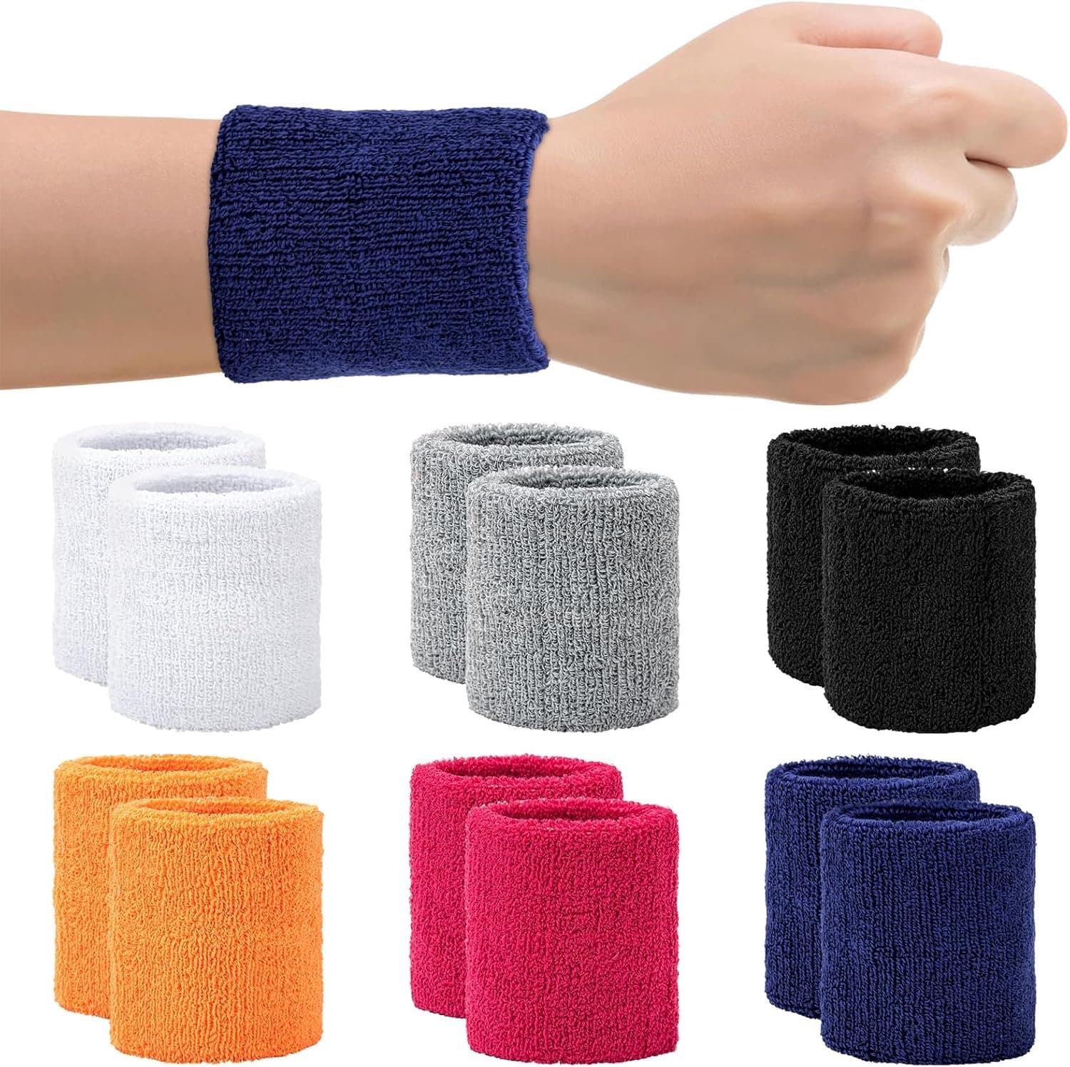 SnelShoppen - 12 Stuks Zweetbandjes - Polyester Unisex Zweetbandjes - Kleurrijke Polsbandjes voor Sport, Fitness, Tennis, Basketbal, Voetbal, Rugby -