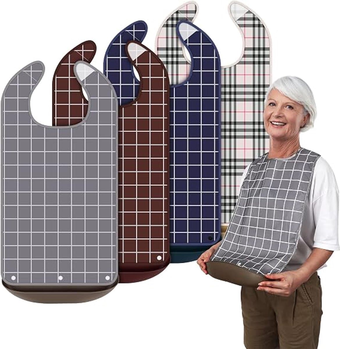 Slabbetjes 4 stuks - 35 x 72 cm - Slabbetjes voor volwassenen - Herbruikbaar - Wasbaar - Waterdicht en vlekbestendig - Kledingbescherming- Halsbandstijl - Wasbaar en herbruikbaar - Ruitjespatroon - Slab - Geschikt voor dames en heren - TENGYIF®