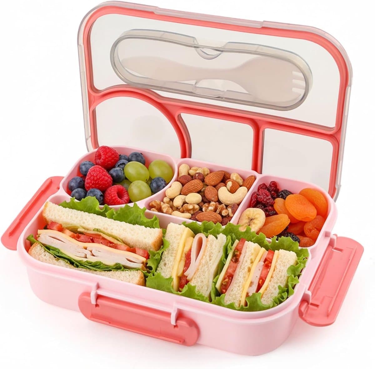 1100ML Lunchbox, Lekvrij Broodtrommel Kinderen Met Vakjes, Broodtrommel Met Vakjes Voor Volwassenen, Studenten, Pendelaars Voor School, Kantoor, Picknick (Roze)