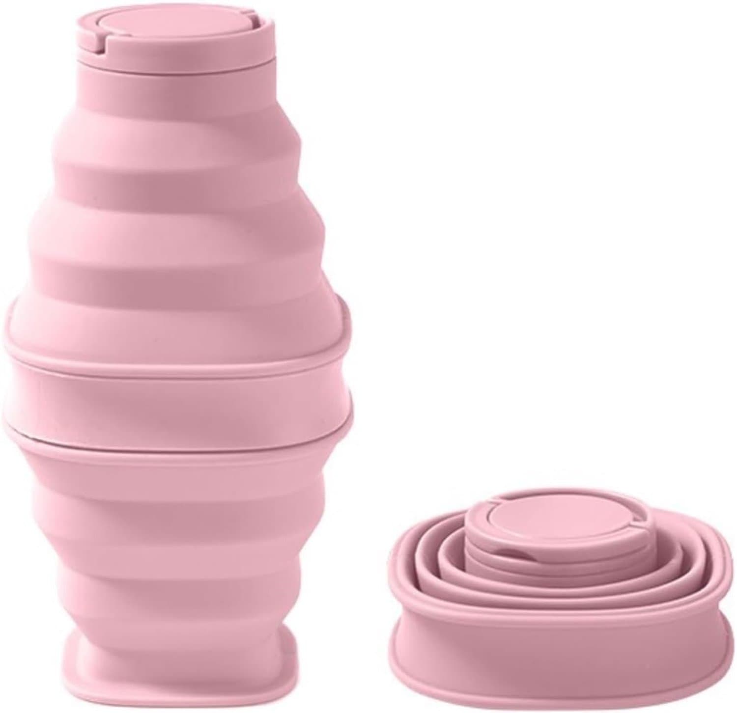Siliconen Sportfles 600ml – Opvouwbaar, lekvrij, flexibel siliconen materiaal en compact op te bergen – fietsen en dagelijks gebruik wanneer u onderweg bent - Roze