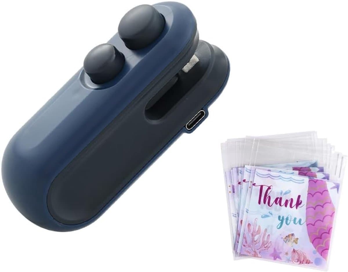 Handige 2-in-1 Mini Sealapparaat voor het Verzegelen van Zakjes, Inclusief 100 Plastic Zakjes, Draagbaar en Handmatig voor Voedselopslag