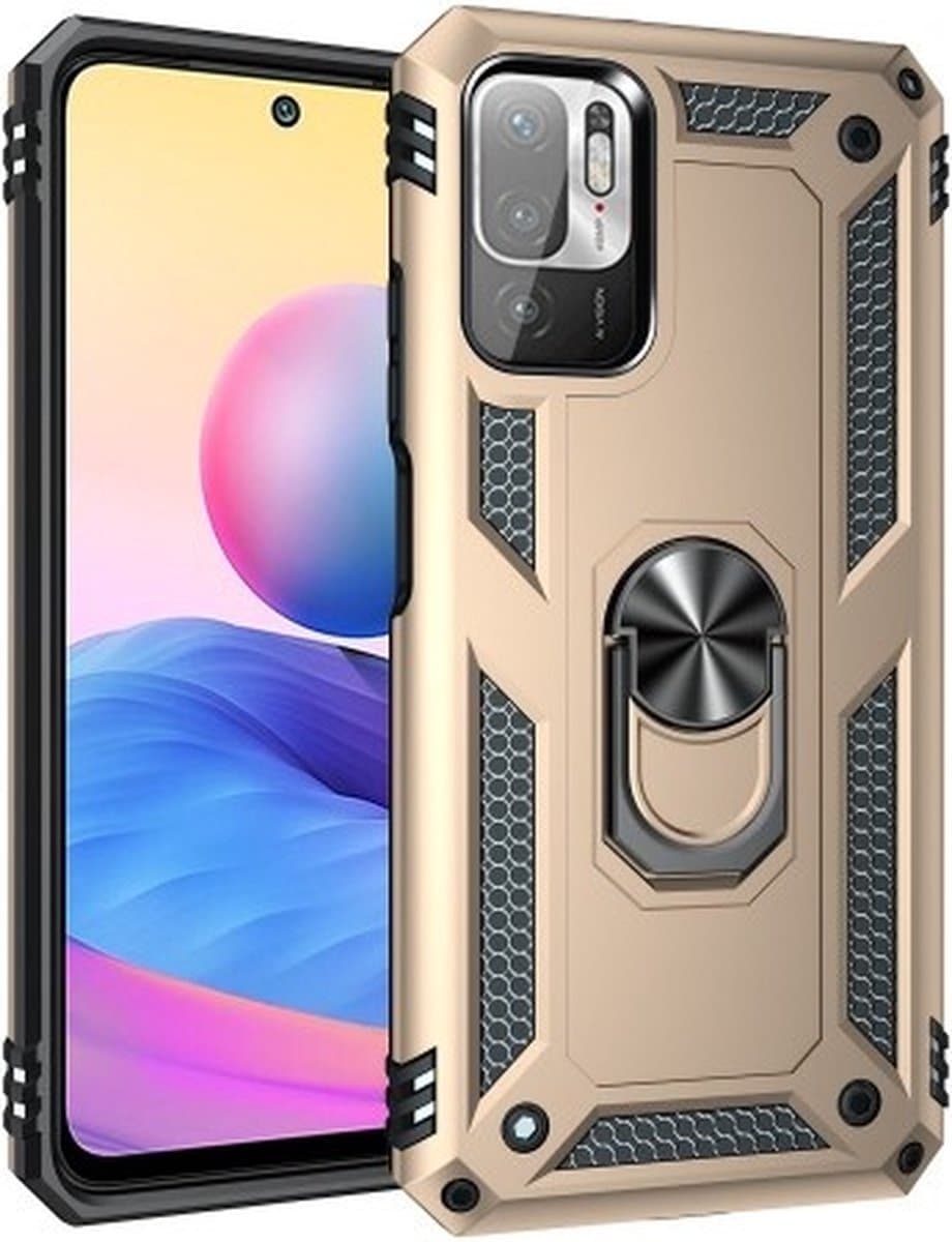 Geschikt voor Xiaomi Redmi Note 10 5G Ring Hoesje Armor Anti-shock Backcover Goud - Geschikt voor Xiaomi Redmi Note 10 5G - Redmi Note 10 5G Backcover kickstand Ring houder cover TPU backcover oTronica