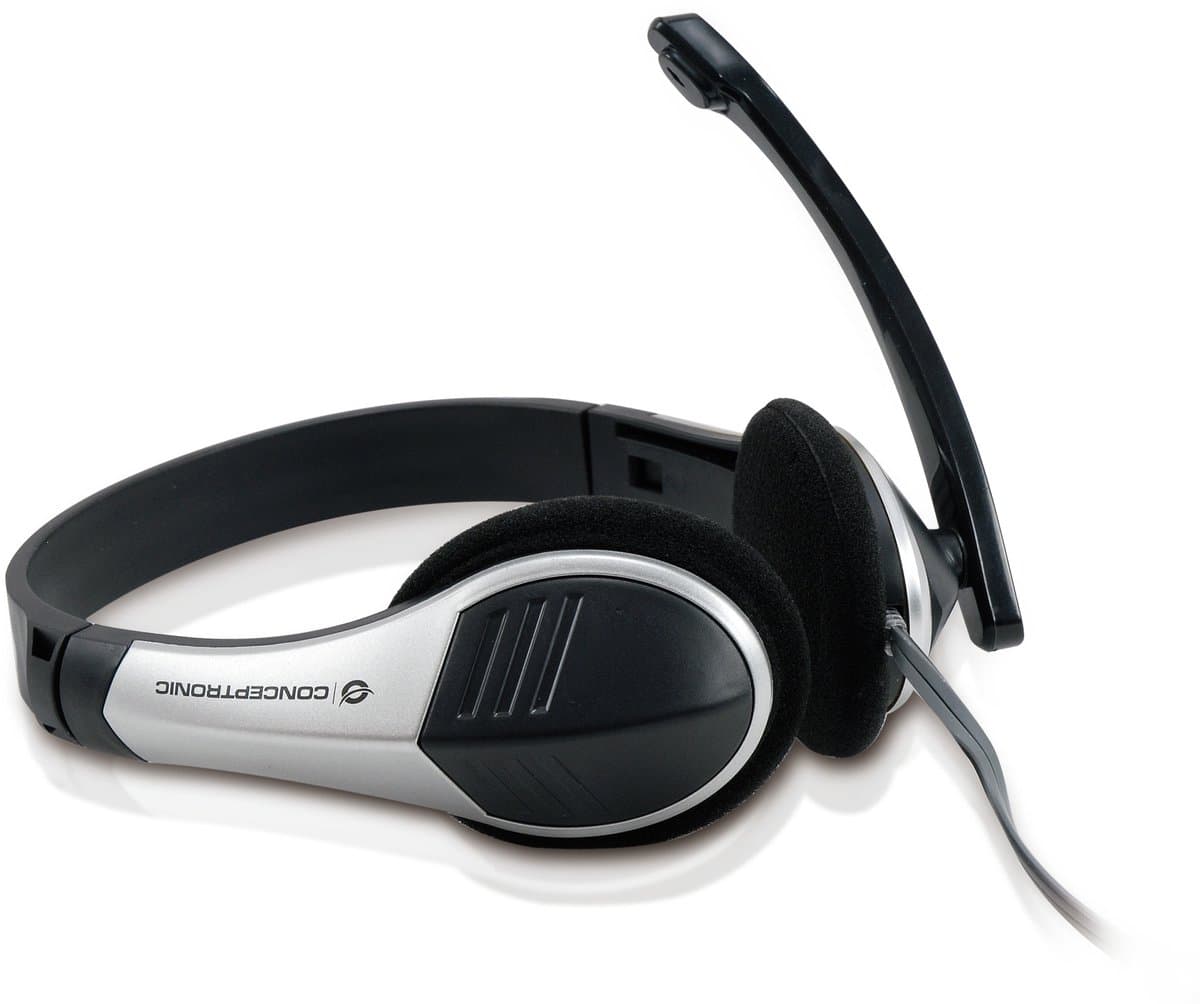 Conceptronic CCHATSTAR2 stereo headset voor internettelefonie (VoIP), chats en videoconferenties, 3,5 mm jackaansluiting, flexibele microfoon inclusief afstandsbediening