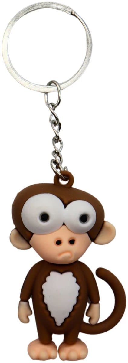Sleutelhanger Aap – Grote Ogen Monkey - Big Eyes - Funny Cartoon Animal – Jungle & Wilde Dieren - Dierentuin – Sleutelbos, Tashanger, Accessoire
