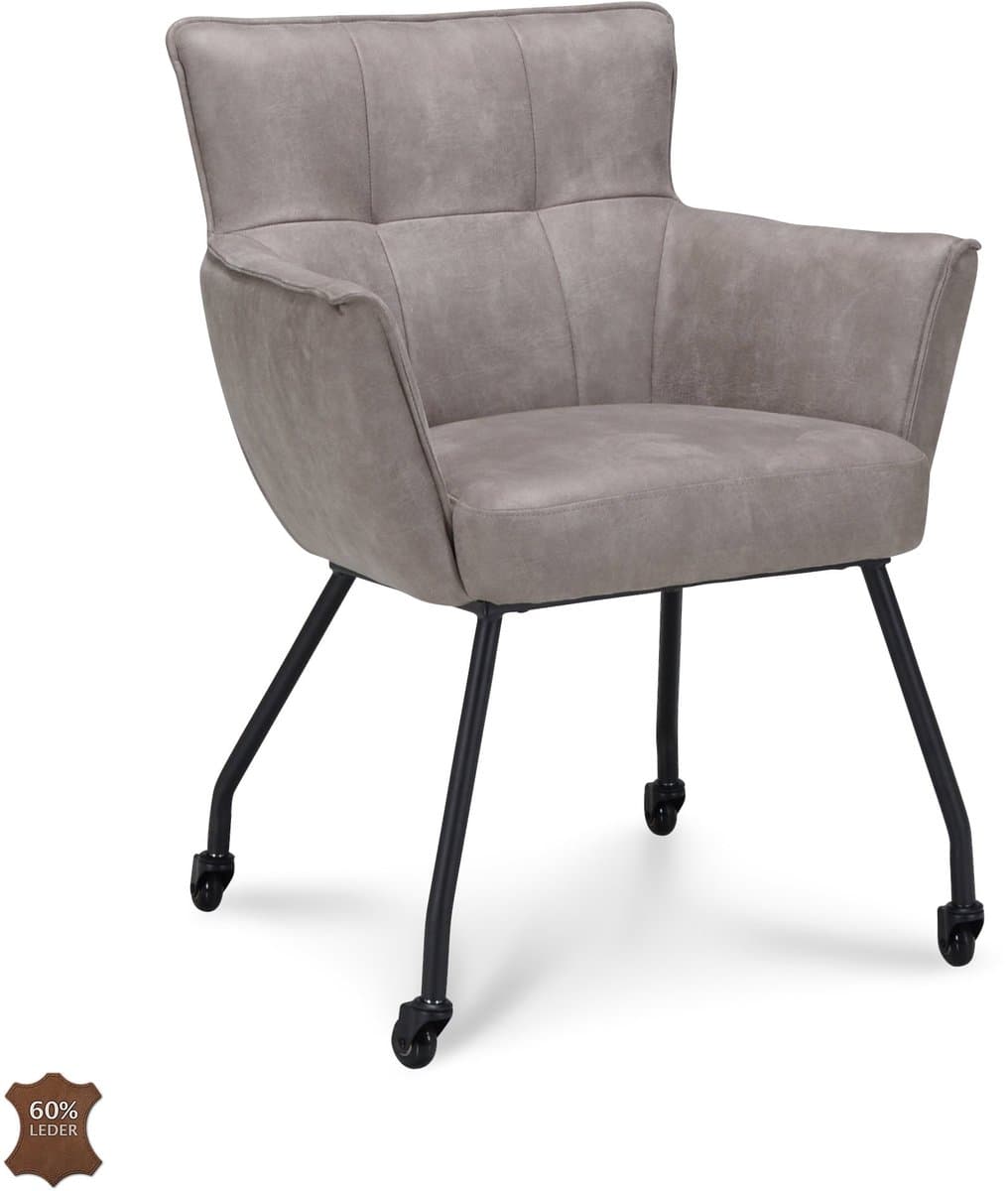 Icon Living - Armstoel Nora on Wheel - Microleder Bull Clay - Leg Black