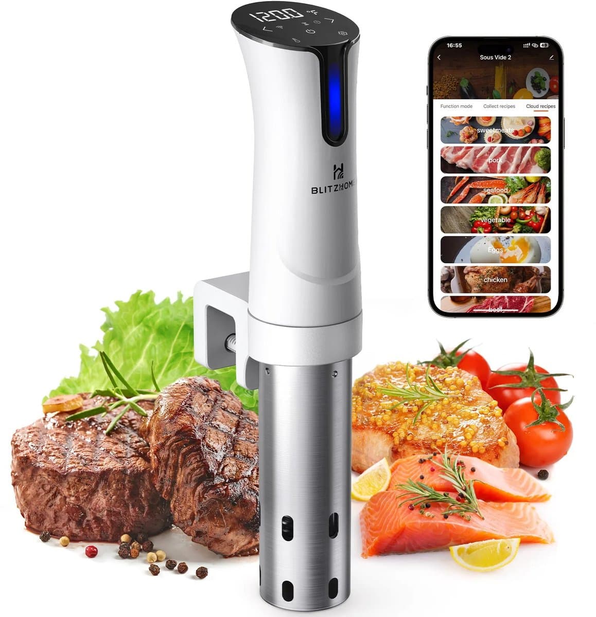 Lynly - Blitzhome Sous Vide 1100W krachtige slowcooker met wifi - sous-vide kokers - sous vide stick - sousvide garen - meal prep