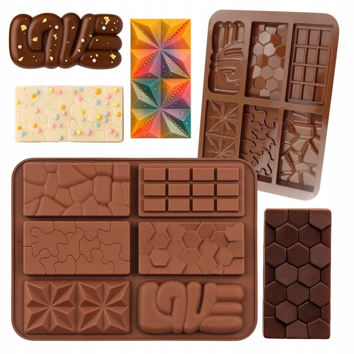 Siliconen chocoladevorm - Mix van 6 unieke tabletten