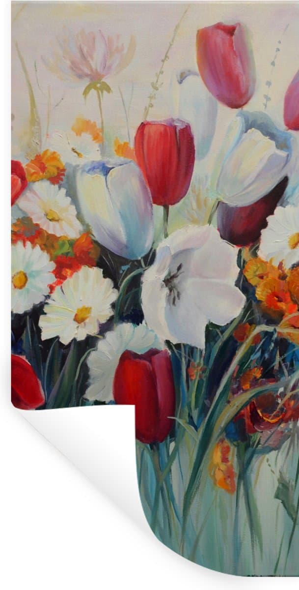 Muurstickers - Sticker Folie - Schilderij - Olieverf - Bloemen - 80x160 cm - Plakfolie - Muurstickers Kinderkamer - Zelfklevend Behang - Zelfklevend behangpapier - Stickerfolie