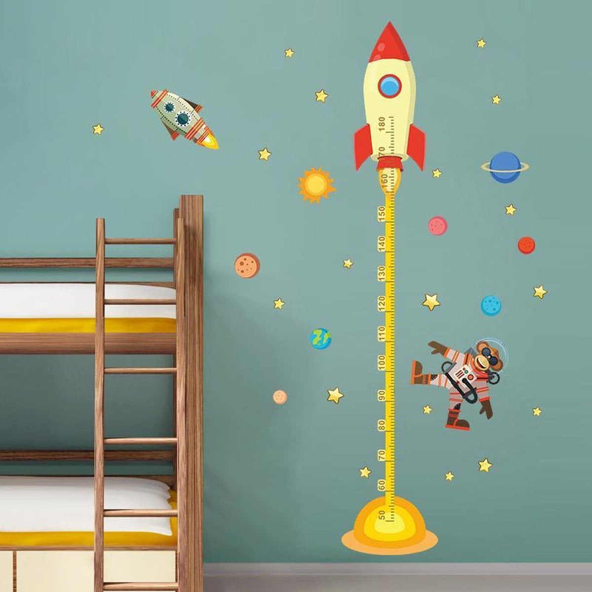 Muursticker Groeimeter - Raket en Ruimte - 100x180 cm