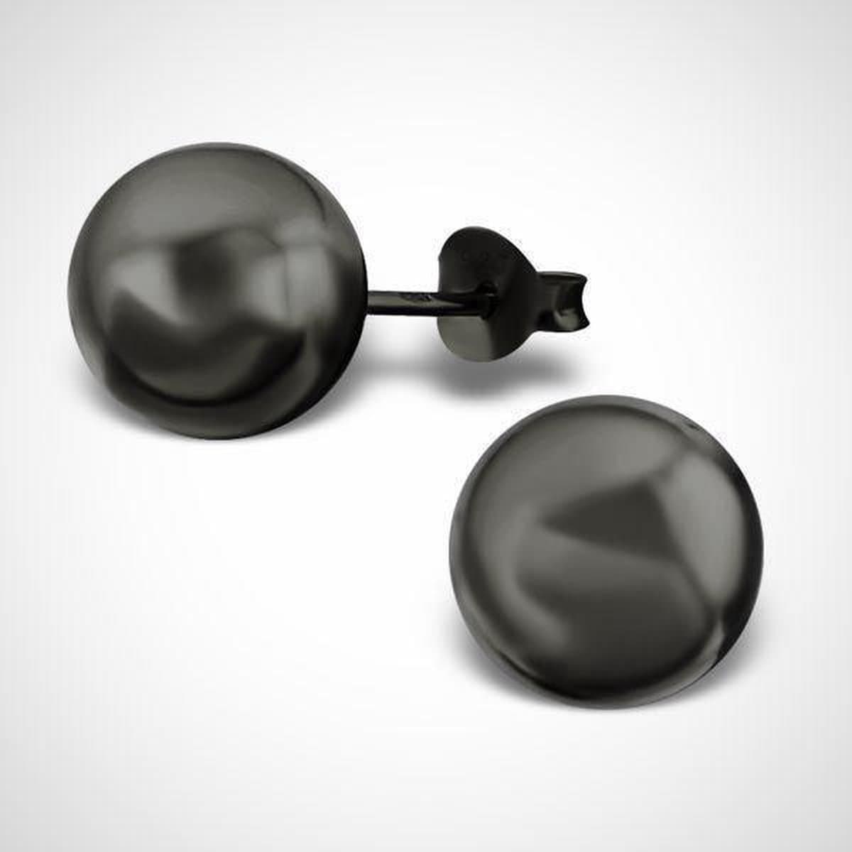 Zilveren bal oorknoppen van ruthenium plated zilver