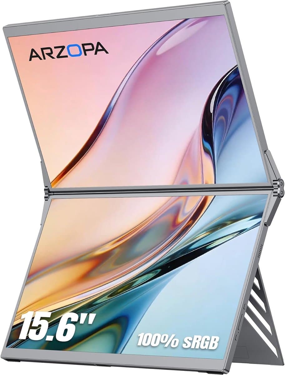 ARZOPA E1 Dual Portable Monitor - 2x 15.6 Inch Full HD IPS - Opvouwbare Dual Screen Laptop Monitor - USB-C & Mini HDMI - Aluminium