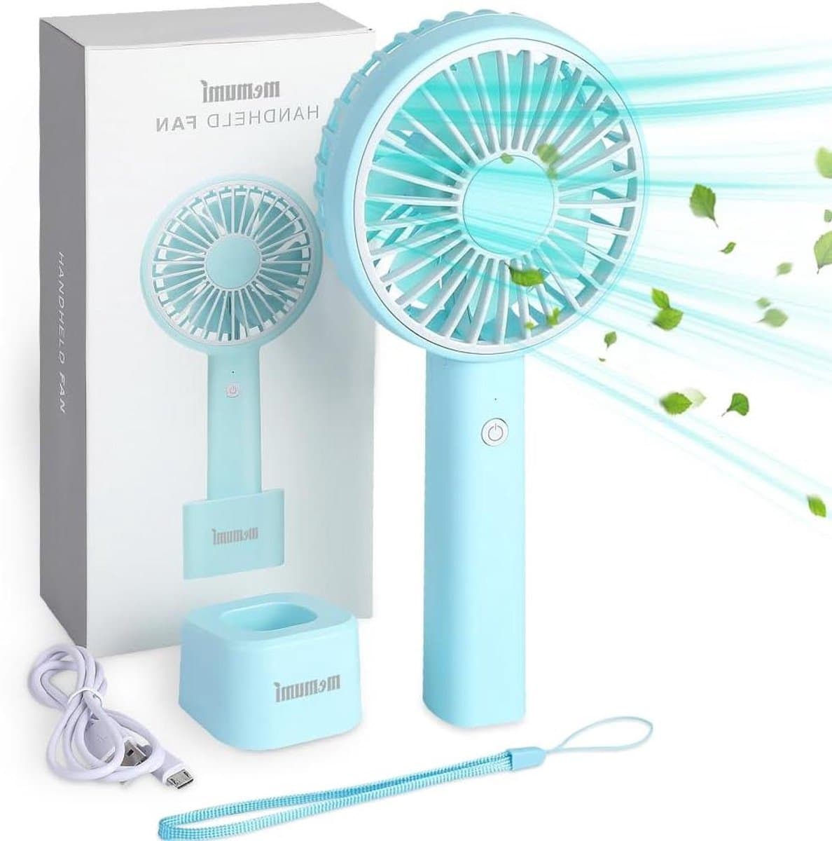 Draagbare USB Ventilator - Mini Handventilator - Koeling Onderweg - Afneembare Voet - 162 Gram - Blauw