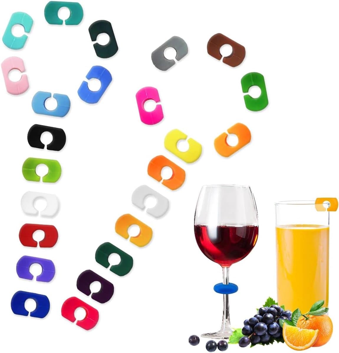 24 stuks markeringen voor glazen, glasmarkeringen voor wijnglazen, herbruikbare markeringen voor wijnglazen, markeringen voor wijnglazen, identificatie van het wijnglas voor feestjes, bar, S,