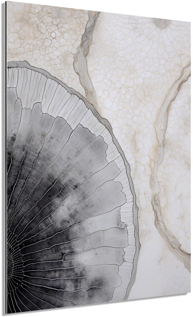 Zwart-wit bloempatroon beige - Schilderij 100x150 cm - Wanddecoratie op Aluminium Dibond - Aluminium Wandpaneel