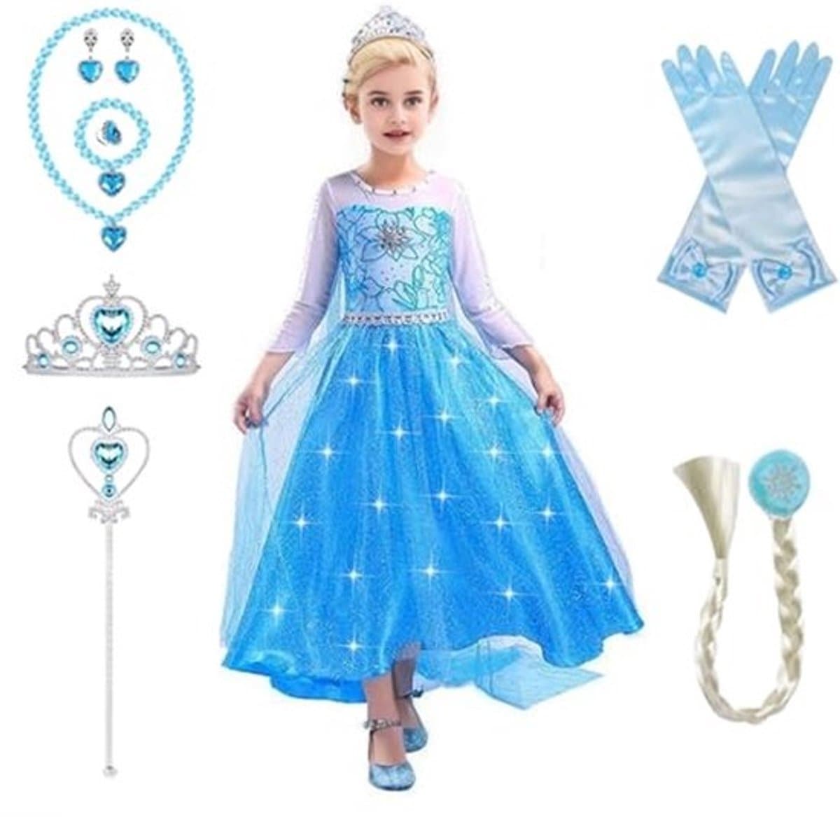Prinsessenjurk voor meisjes met kroon en tule, fantasiekostuum voor Halloween, carnaval en verjaardagen (3-8 jaar)