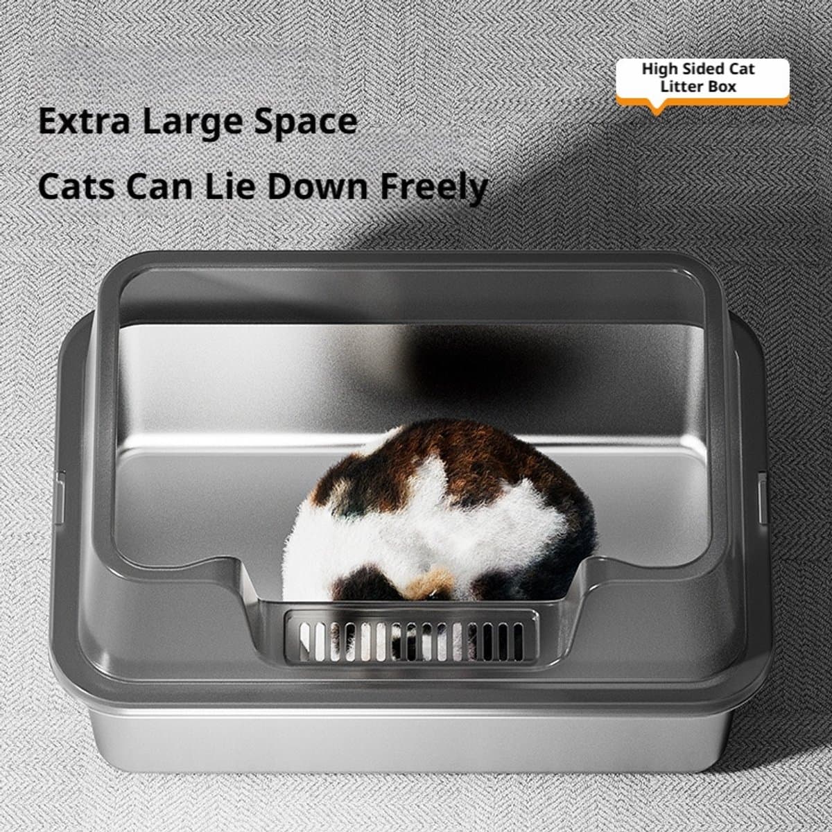 GYW Steel Litter Box- Kattenbak - Roestvrijstalen Bak - Spatbescherming - Anti-Slip Pads