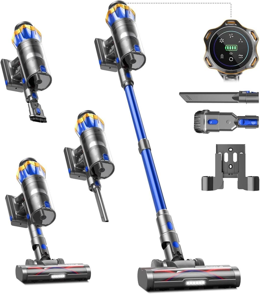 Draadloze Stofzuiger - Steelstofzuiger Accu - Efficiënt Schoonmaken - Anti-klit Borstel - 65 Min Werktijd - Blauw