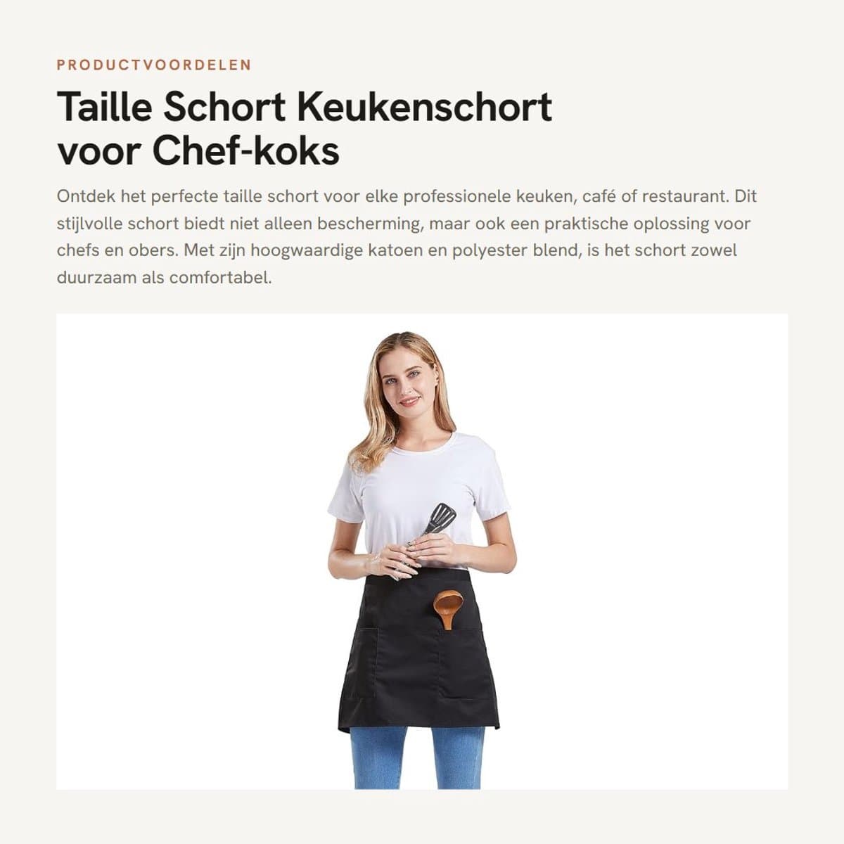 Dailygoods- Keukenschort met 2 zakken - Taille Schort - Chef-kok Schort - Horeca Schort - Werkschort - Katoen/Polyester, 70 x 40 cm - Koks Schort