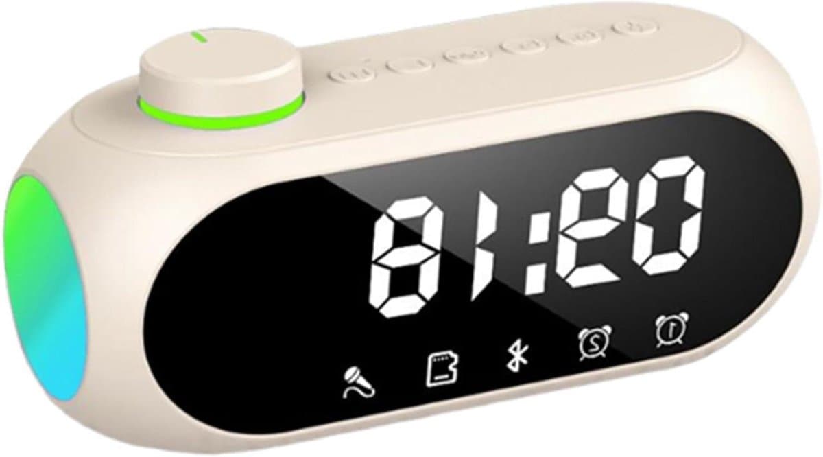 Slimme Wekker Speaker - Digitale Klok Audio - Wakker Worden - Sfeerverlichting Functie - 10B centimeter - Beige