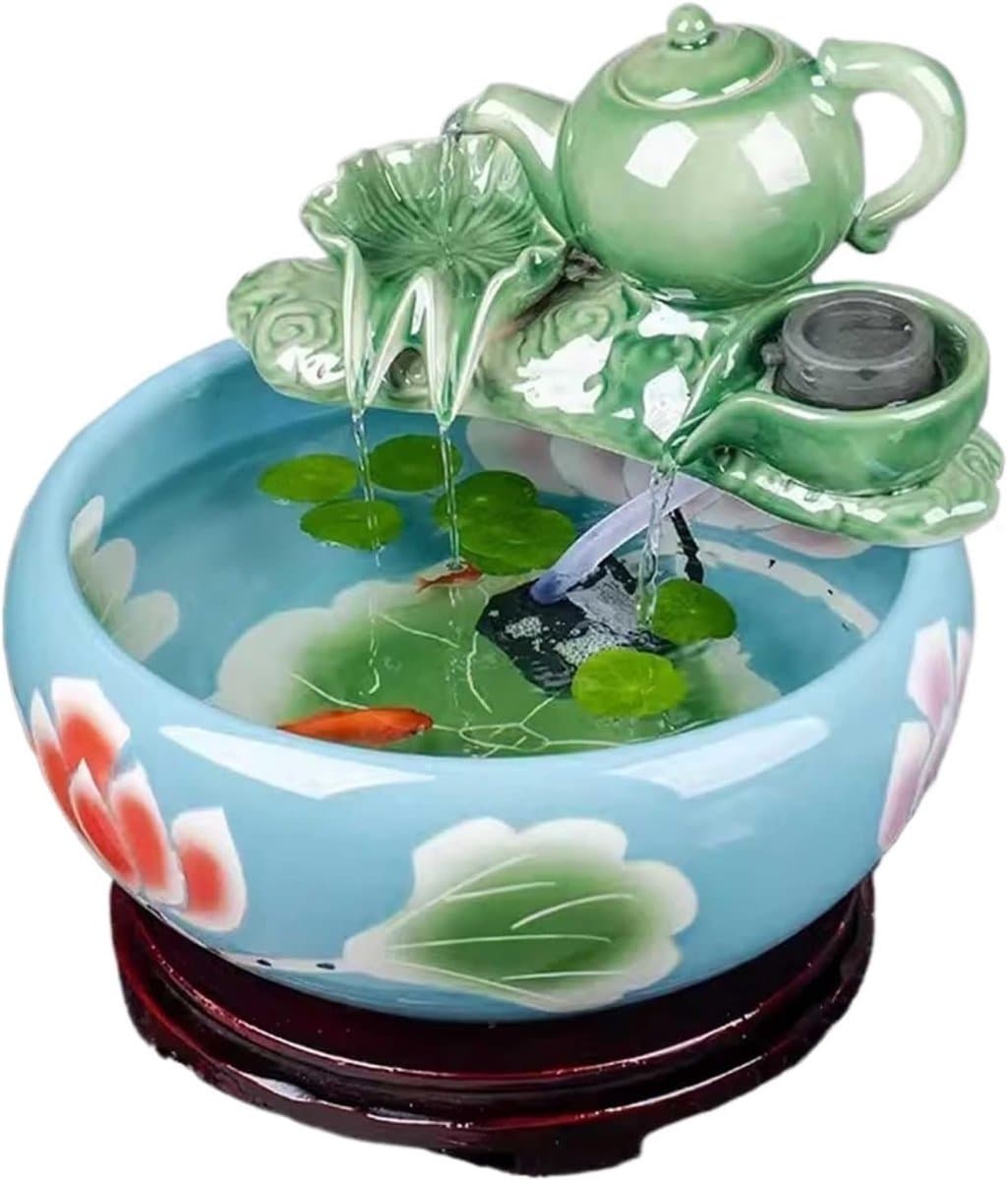Keramische Vissenkom - Schildpaddenkom Decoratie - Kleine Vissen Houden - Inclusief Waterpomp - 41cm x 17cm - Blauw