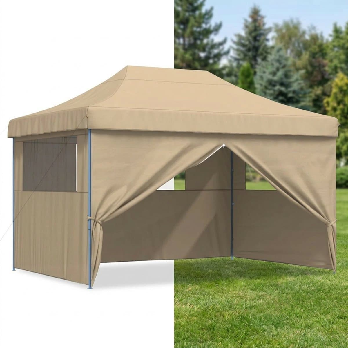 Partytent opvouwbaar - Paviljoen - 3x4 - Easy up - Waterdicht - met Zijwanden - Weerbestendig - Beige