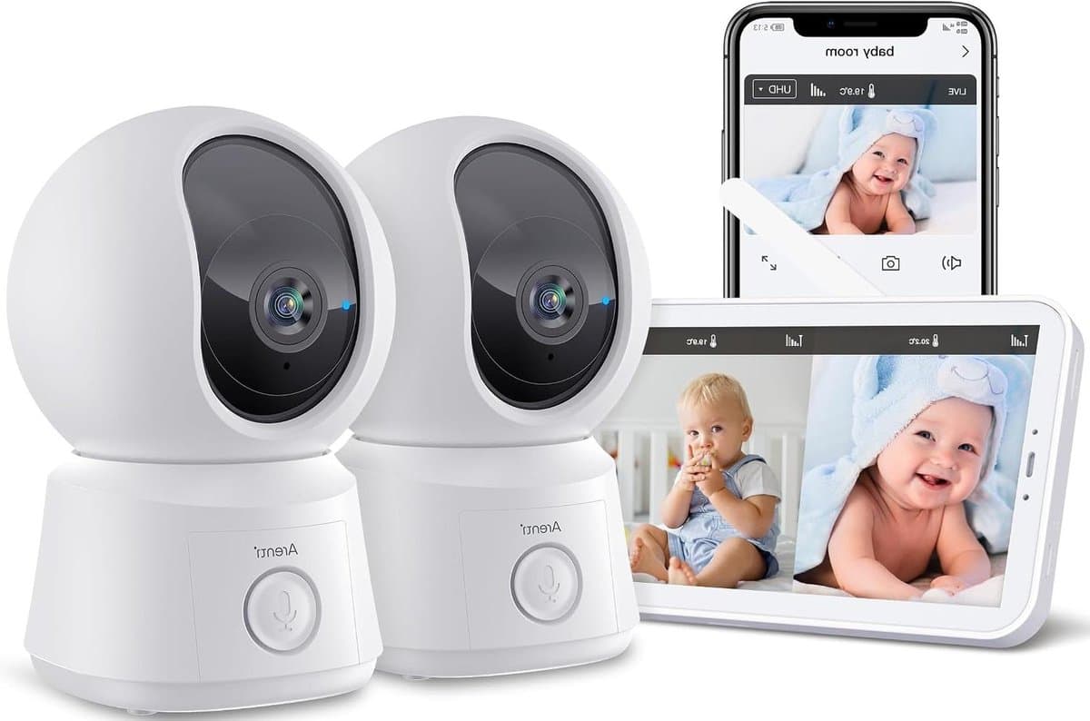 Videobabyfoon met camera - Baby monitor - Babykamer bewaken - 2 camera's app bediening - 5 inch scherm - Wit