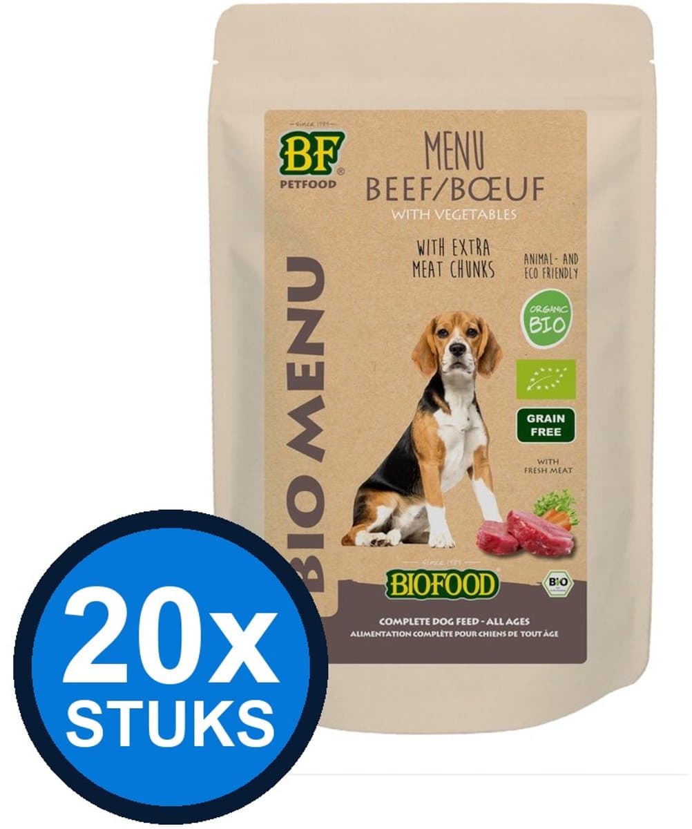 20x Biofood - Organic Rund Menu Pouch - Hondenvoer Natvoer - 150g
