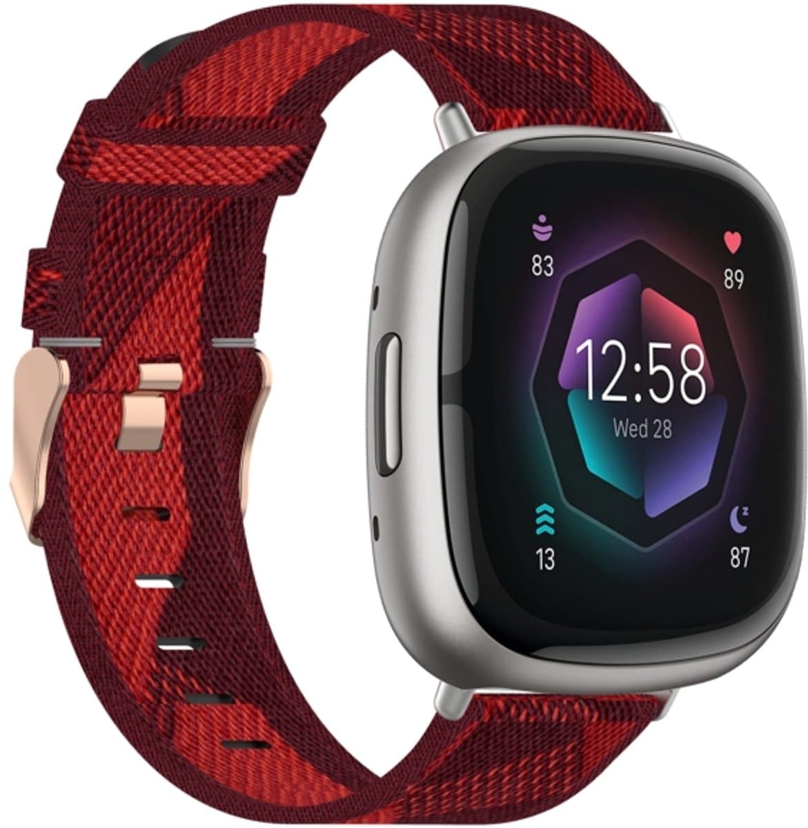 Voor Fitbit Sense nylon geweven canvas horlogeband (rood)