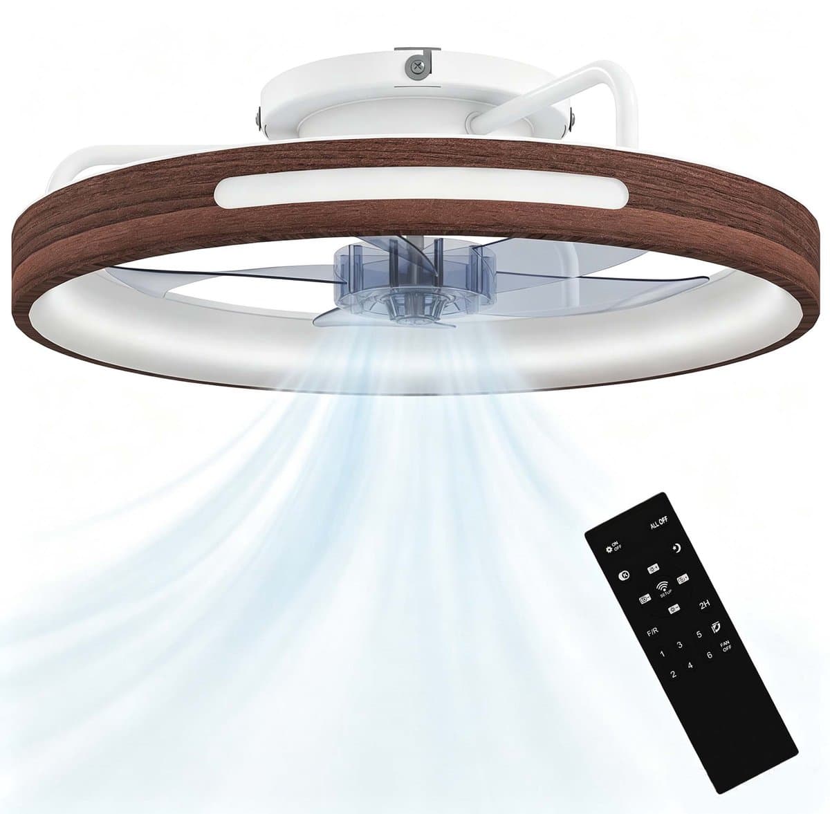 sogiol® Plafondventilator met LED Verlichting - 40W Stille DC Motor - 6 Snelheden & 3 Kleuren - Afstandsbediening - Timer - Teakhout Look