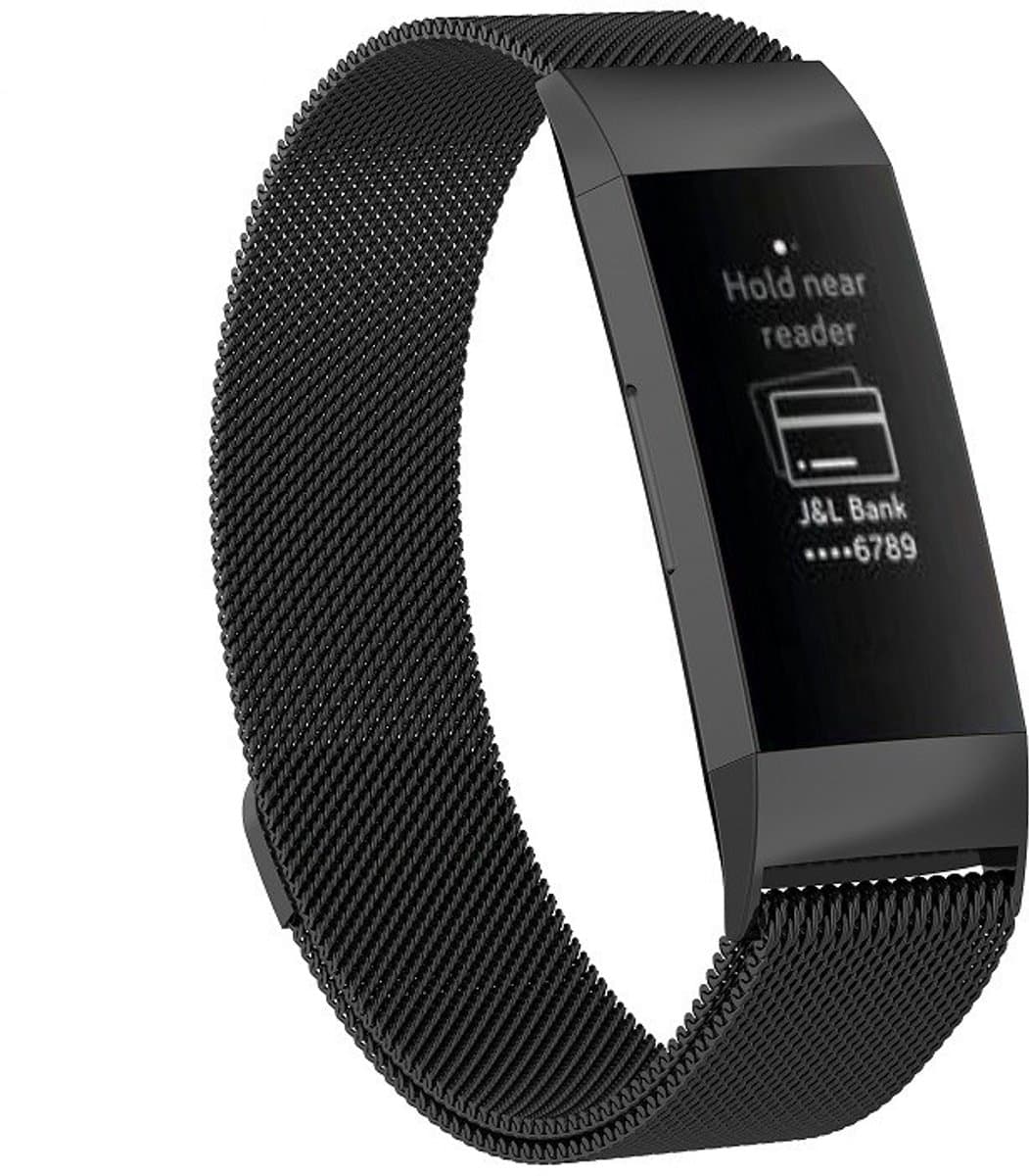 Roestvrijstalen magneetpolsband voor FITBIT Charge 3, maat: klein, 187x18 mm (zwart)