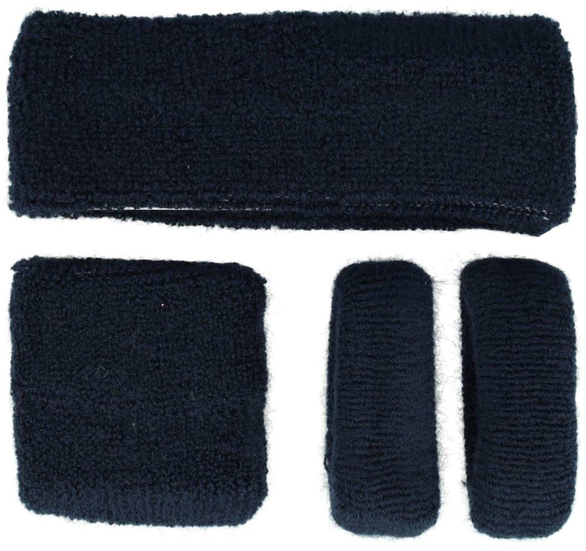 Haarsoires Haarband Sport 5cm - Zweetbandje & Haarelastiek - Donkerblauw - Set van 4 - Sporthaarband - Sportieve Hoofdband - voor Dames & Heren