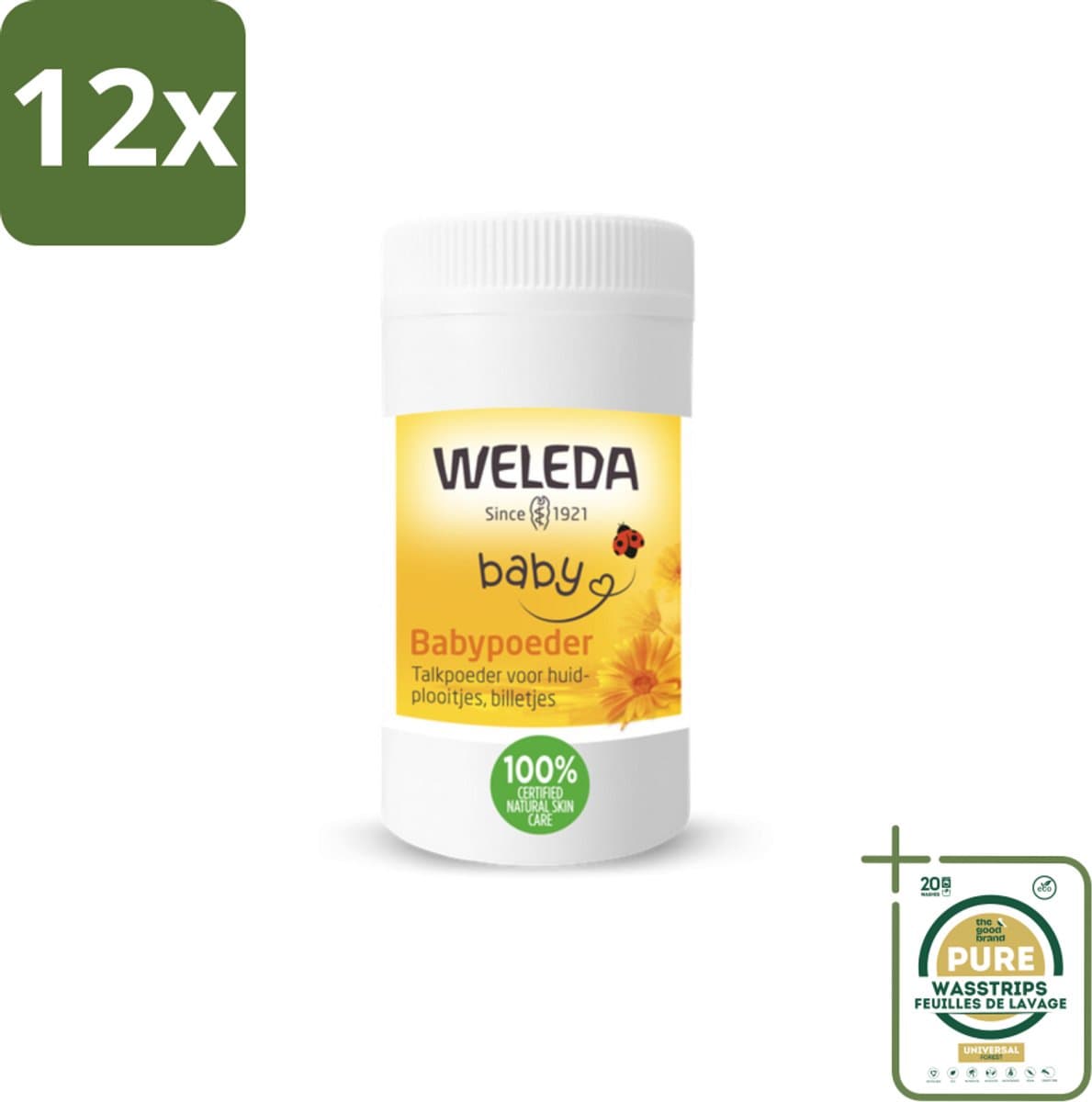 WELEDA - Babypoeder - Baby & Kind Calendula - 20 g - Voordeelverpakking - 12 stuks - Natuurlijke verzorging - Calendula