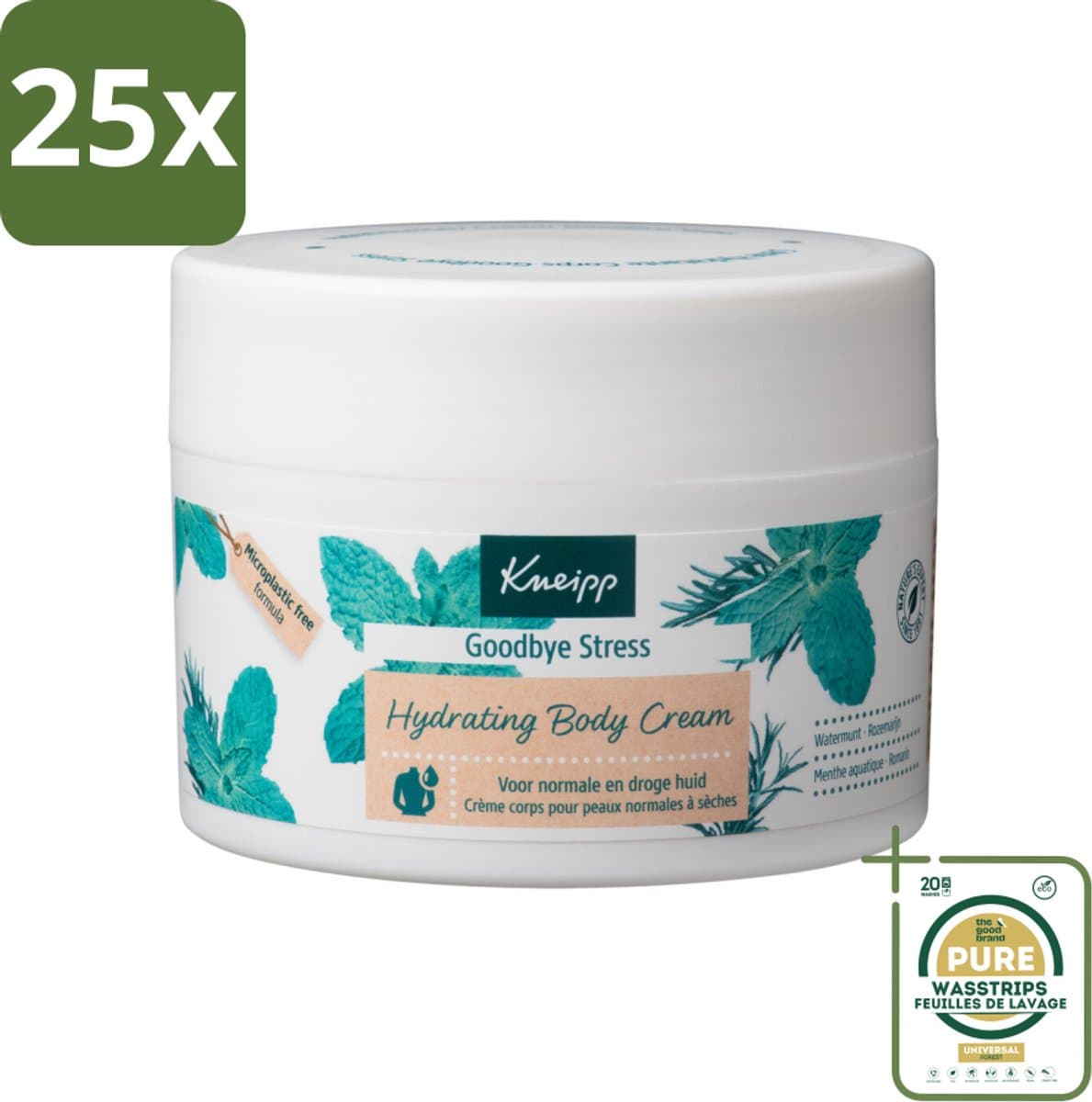 25 x Kneipp - Body crème - Goodbye Stress - Watermunt & Rozemarijn - 200 ml - Grootverpakking - Stressvermindering - Huidverzorging - Aromatherapie - Watermunt - Rozemarijn