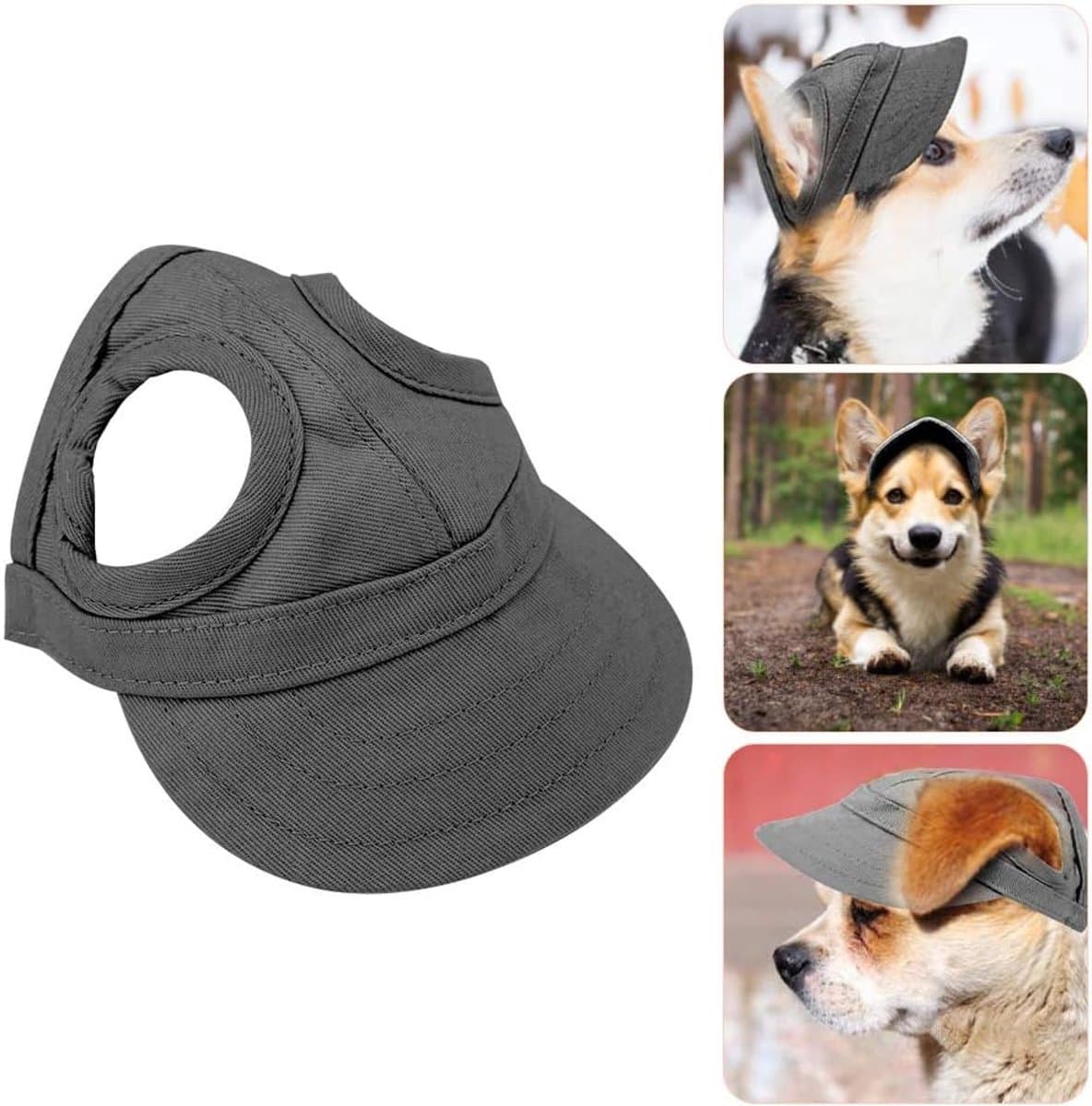 Pet Baseball Cap - Outdoor Hat - Adjustable Closure Cap met Oortjes voor Zomer Reizen - Mode Zonnehoed (M-Zwart)