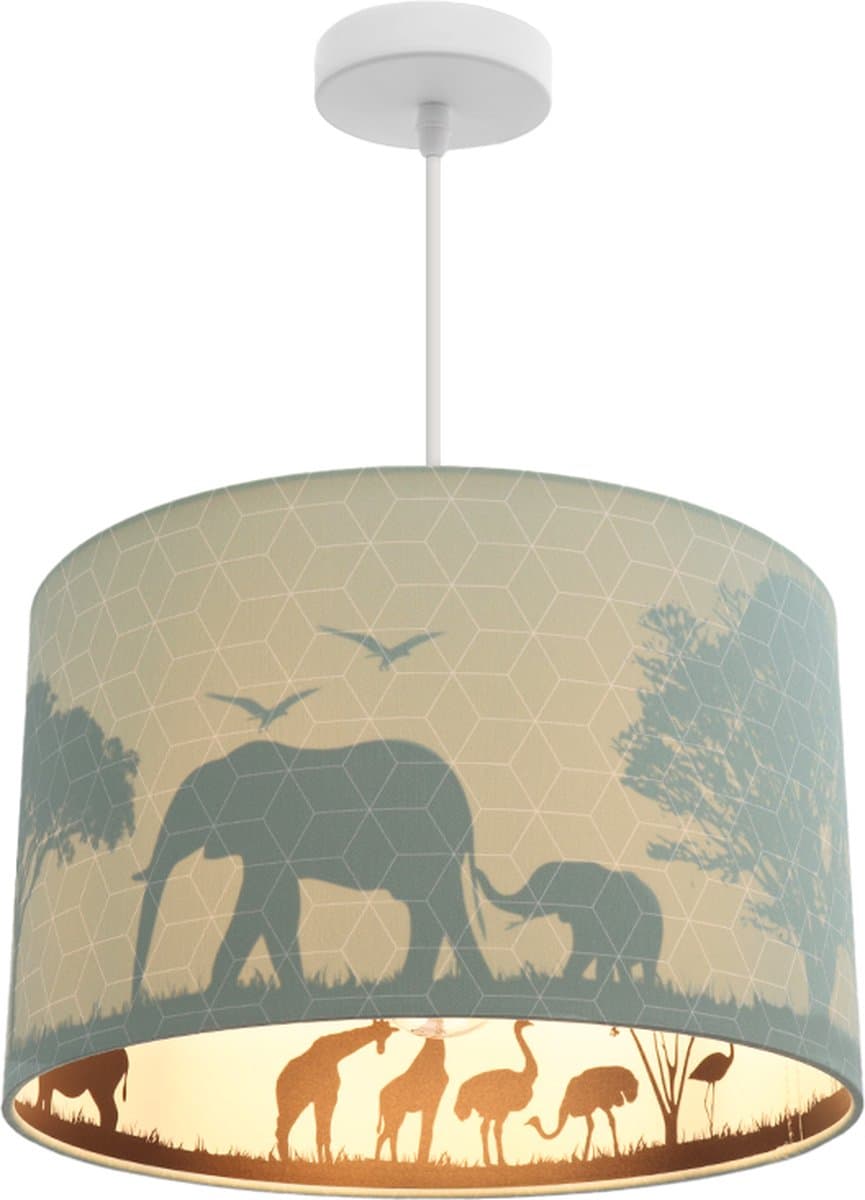 Olucia - SAFARI - Kinder Slaapkamer Hanglamp - Groen - Geschikt voor Tienerkamer/Kinderkamer/Babykamer - Vorm: Cilinder