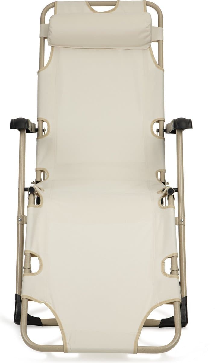 Ligstoel tuin - opvouwbaar - met hoofdsteun - beige