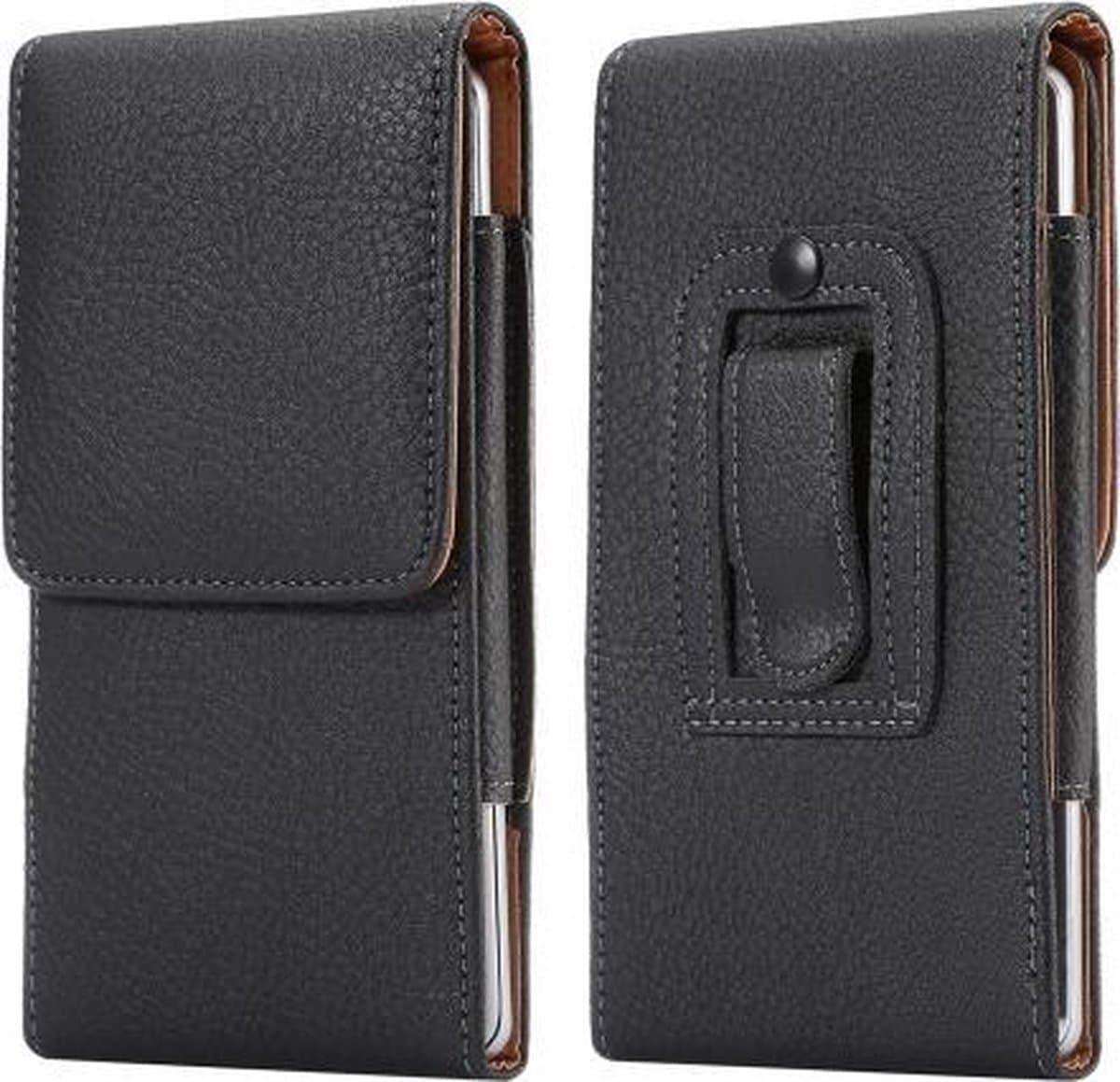 Leren flip tasje hoesje + clip broekclip riem Motorola Moto G7 / G7 Plus