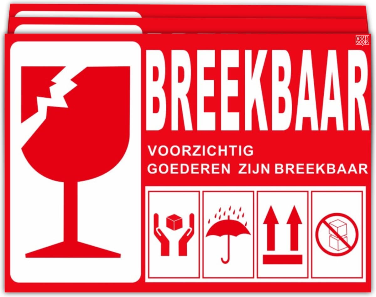 What's Goods - 50 XL Grote breekbaar stickers - verhuisstickers - 14,8x10,5cm