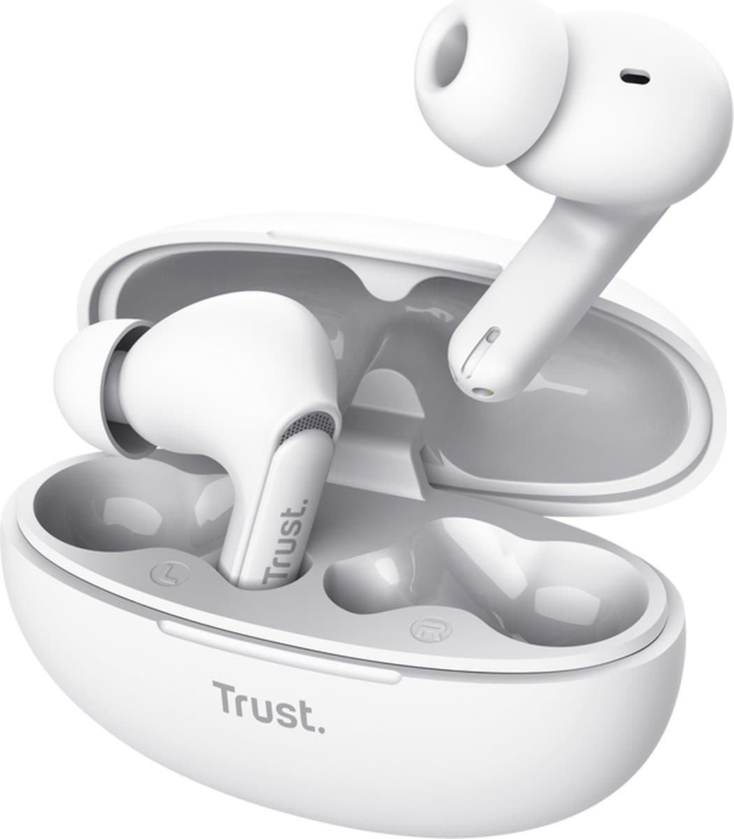 Trust Yavi Bluetooth Earbuds - Volledig Draadloze Oordopjes met Noise-Cancelling Microfoons - Wit