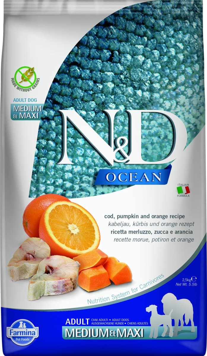 Farmina N&D Adult Medium/ Large 2,5 kg - Kabeljauw van de Noordzee, pompoen & sinaasappel